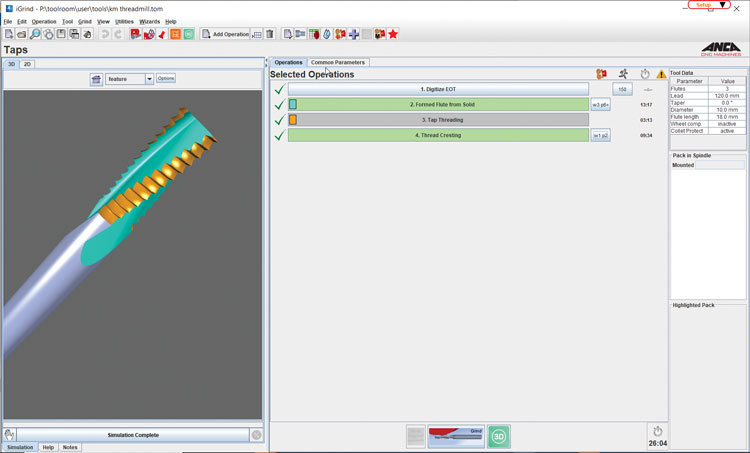 ANCA Tap software includes a Wizard
